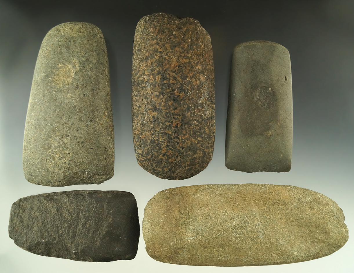 Very nice group of 5 Celts and Adzes found in Michigan. From the collection of Phil Wagle.
