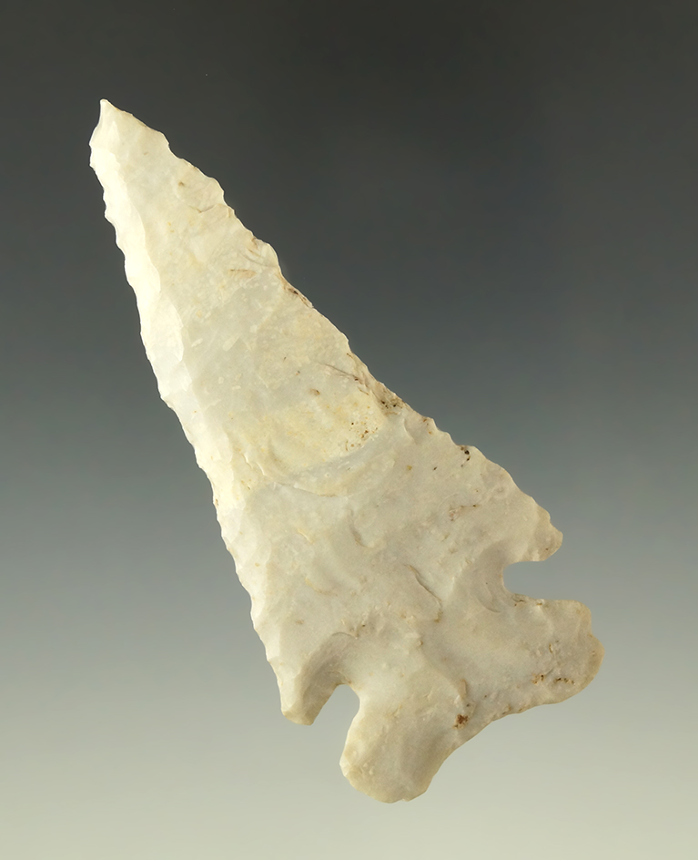 3 5/8" Archaic Thebes bevel found in Wayne County Illinois by R. Garrett.  Davis COA.