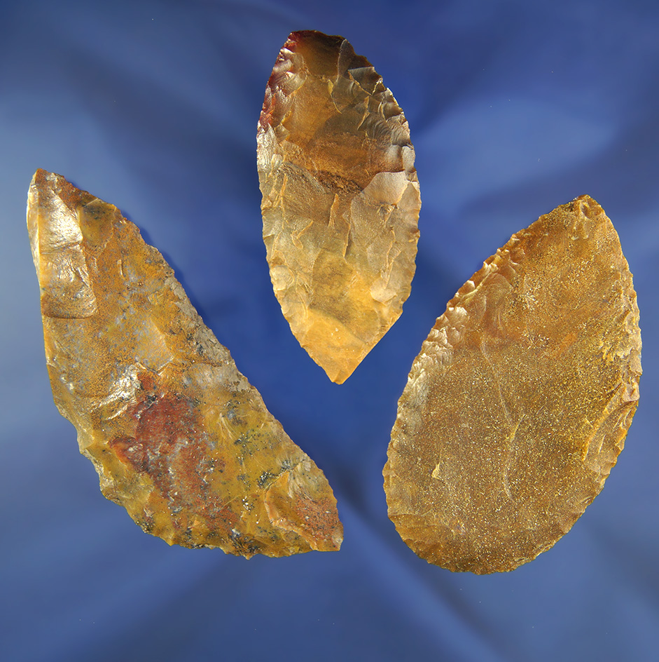 Set of three flaked Knives found in Nevada, largest is 3 5/8".