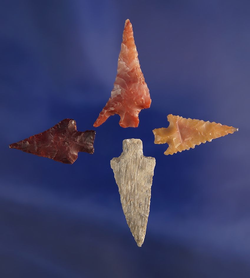 Set of four Columbia River Gempoints found in Washington, largest is 1 3/16".