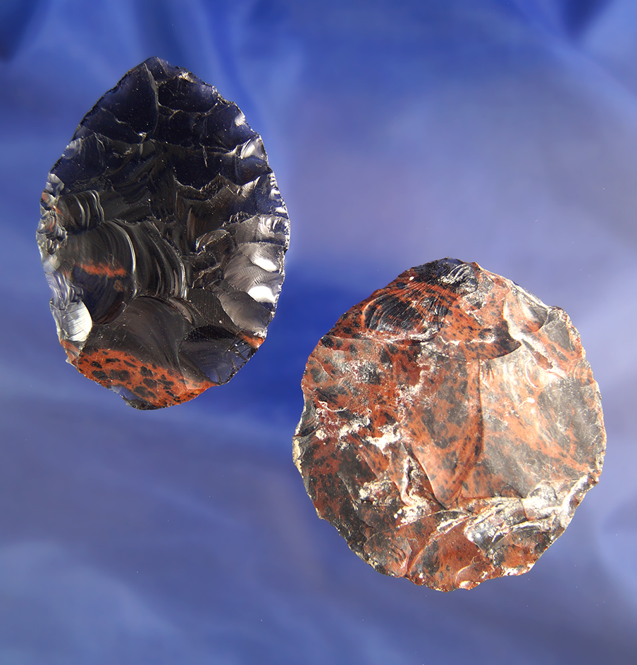 Nice pair of Mahogany Obsidian artifacts including a 2 1/2" Disc found in Harlan County Oregon