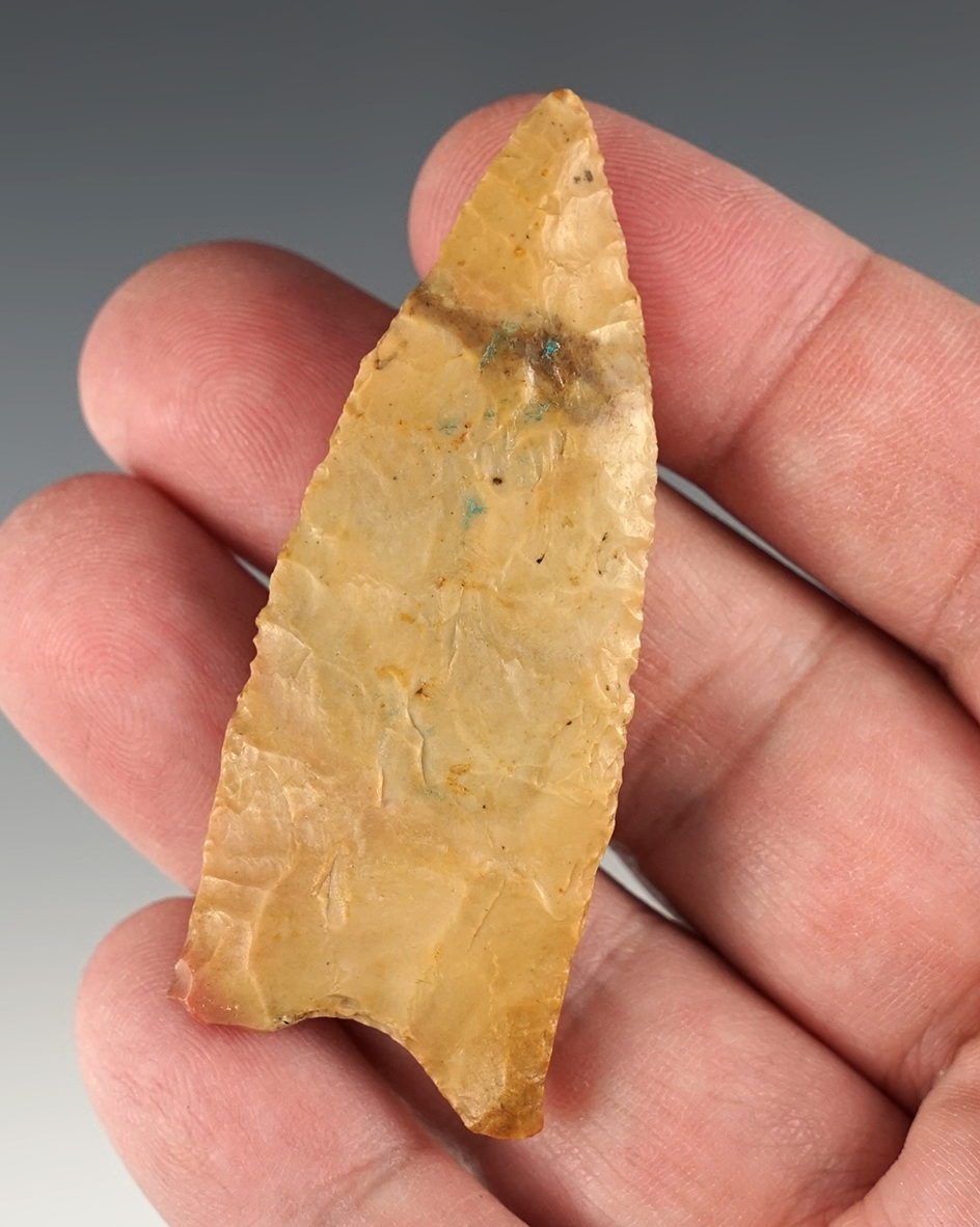 2 9/16" Dalton found in Arkansas and made from colorful flint.