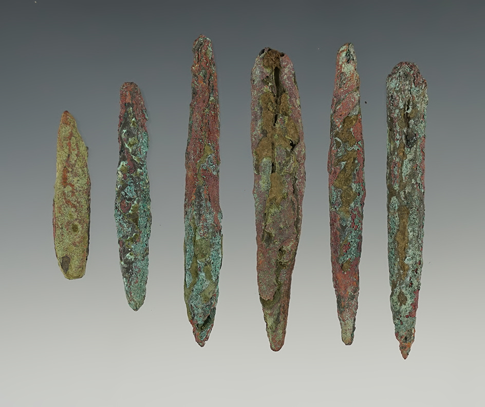 Set of 6 Copper Projectile Points. The largest is 2 3/8".