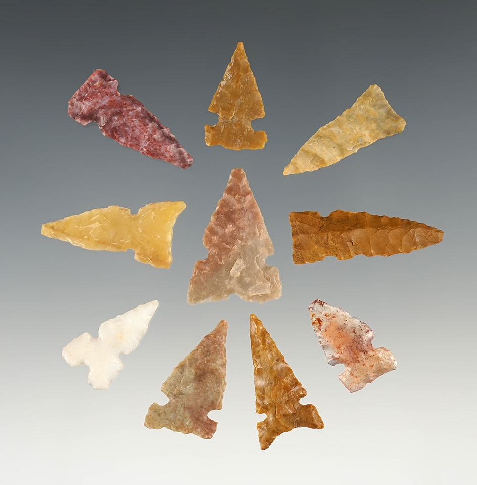 Set of colorful New Mexico points. The largest is 1 3/16".