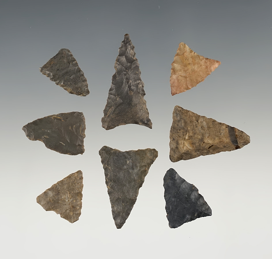 Set of 9 Triangle points found by J.W. McManus in Wood Co., West Virginia.