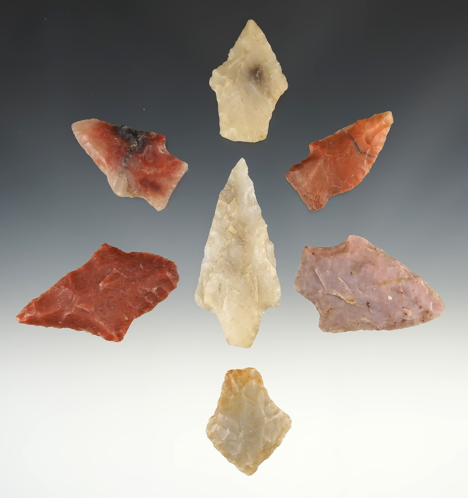 Set of 7 Arkansas points made from Novaculite. The largest is 2 11/16".
