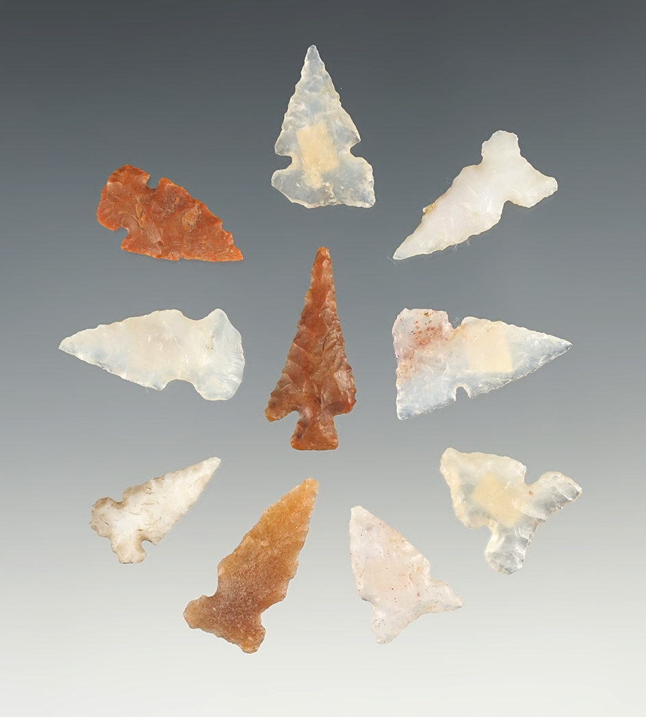 Set of 10 assorted points found in New Mexico. The largest is 1".