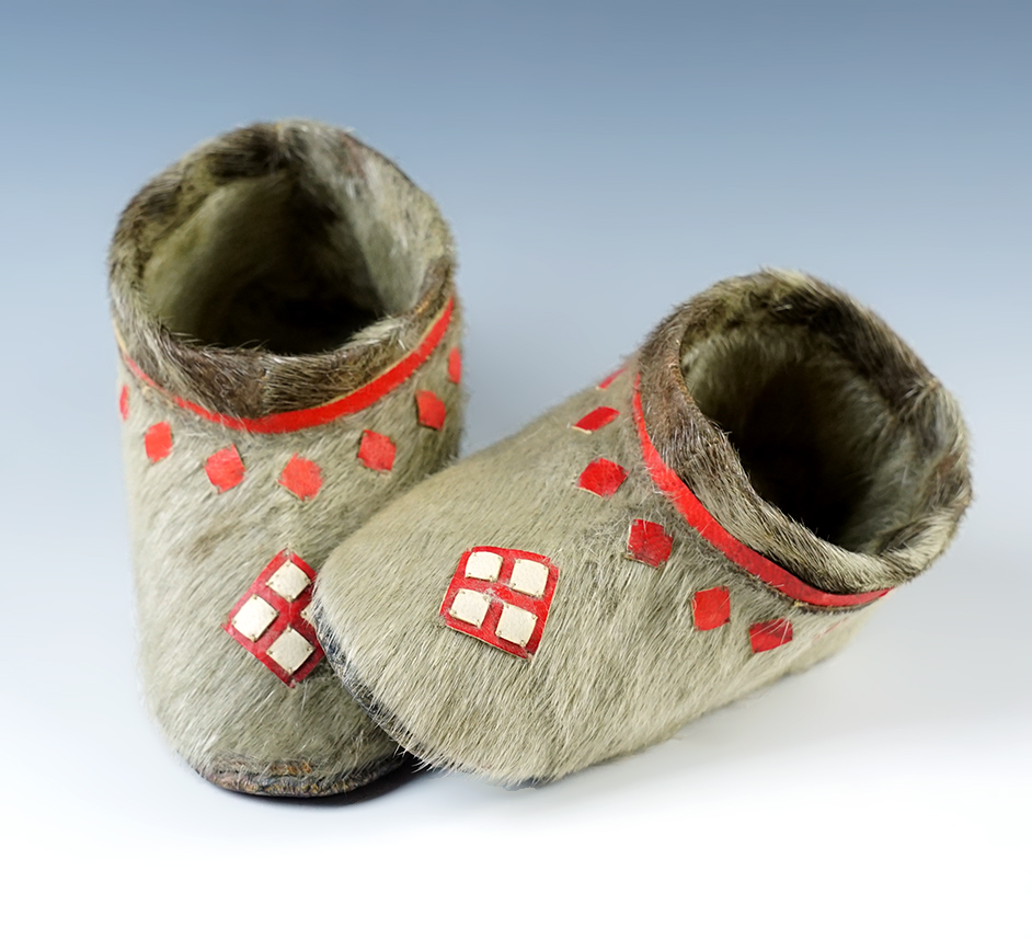 Pair of Inuit seal skin child's moccasins from Alaska. 6" long.