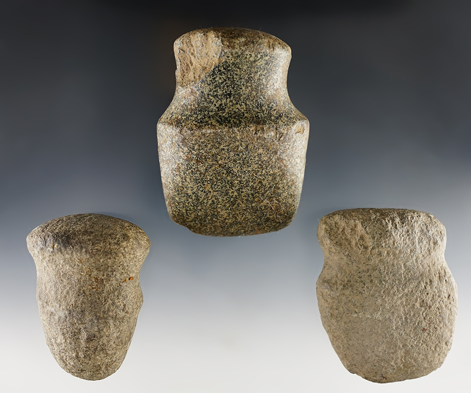 Set of 3 Hardstone tools found in Indiana. Includes 2 Axes and one Grooved Hammerstone. 