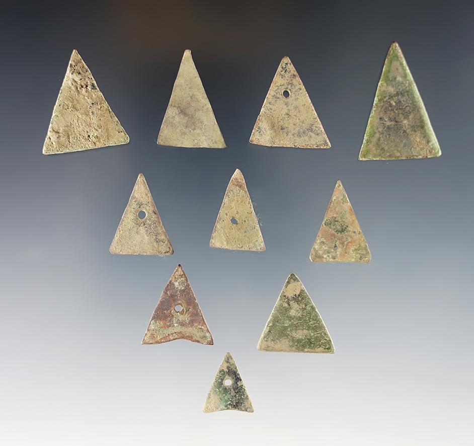 Set of 10 well patinated Kettle Points - White Springs, Geneva, New York. The largest is 1 3/16".