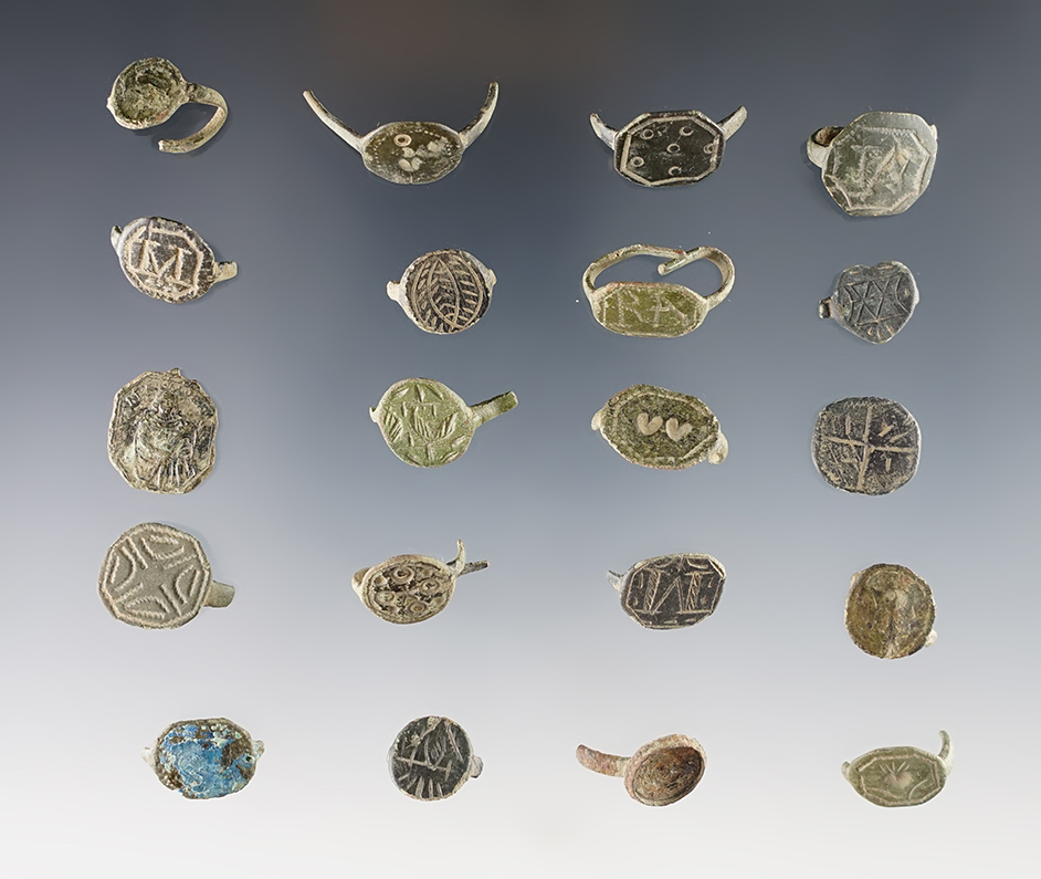 Large group of Contact Era Jesuit trade rings. White Springs site, Geneva, New York.