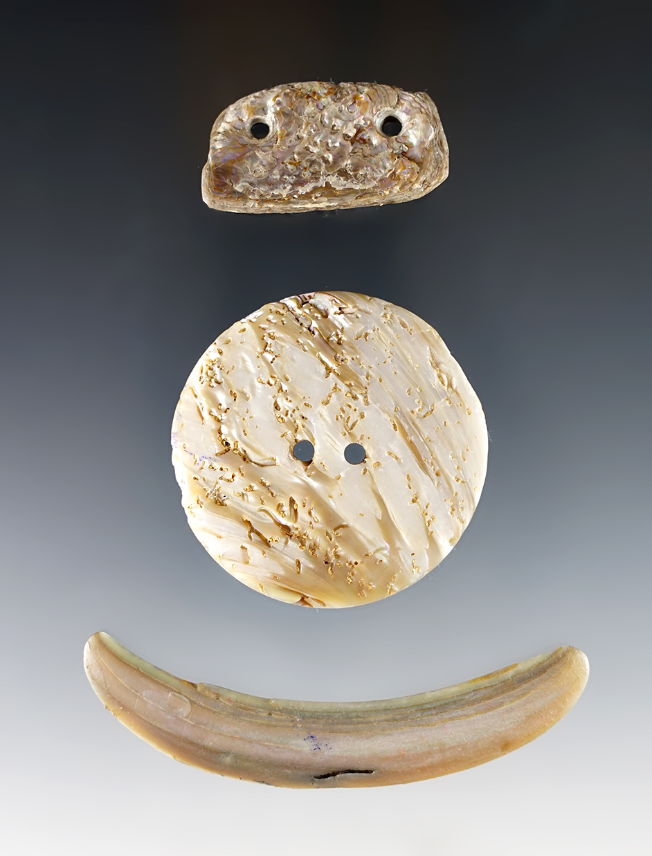 Set of 3 beautiful Abalone Shell Pendants. One is undrilled. Colorado. The largest is 3 1/8".