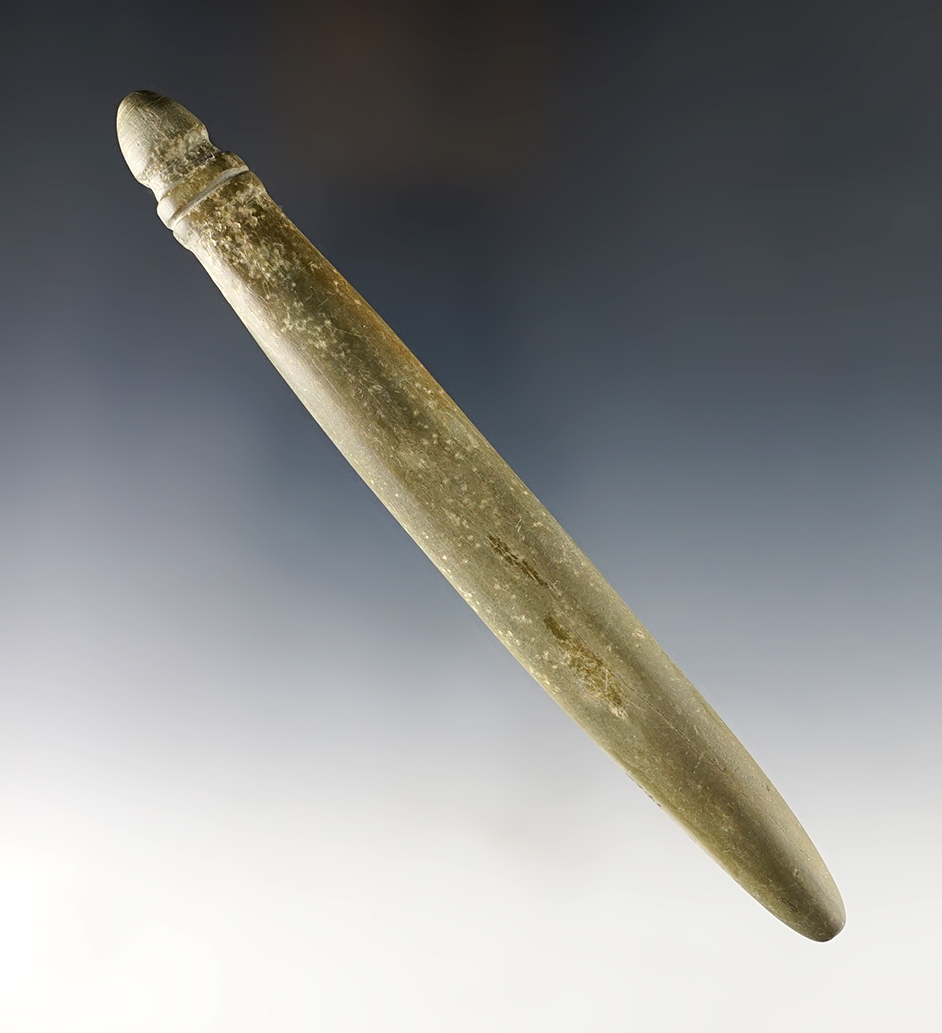 Stunning 6 5/16" Charmstone that is highly stylized. Found in Santa Barbara Co., California.