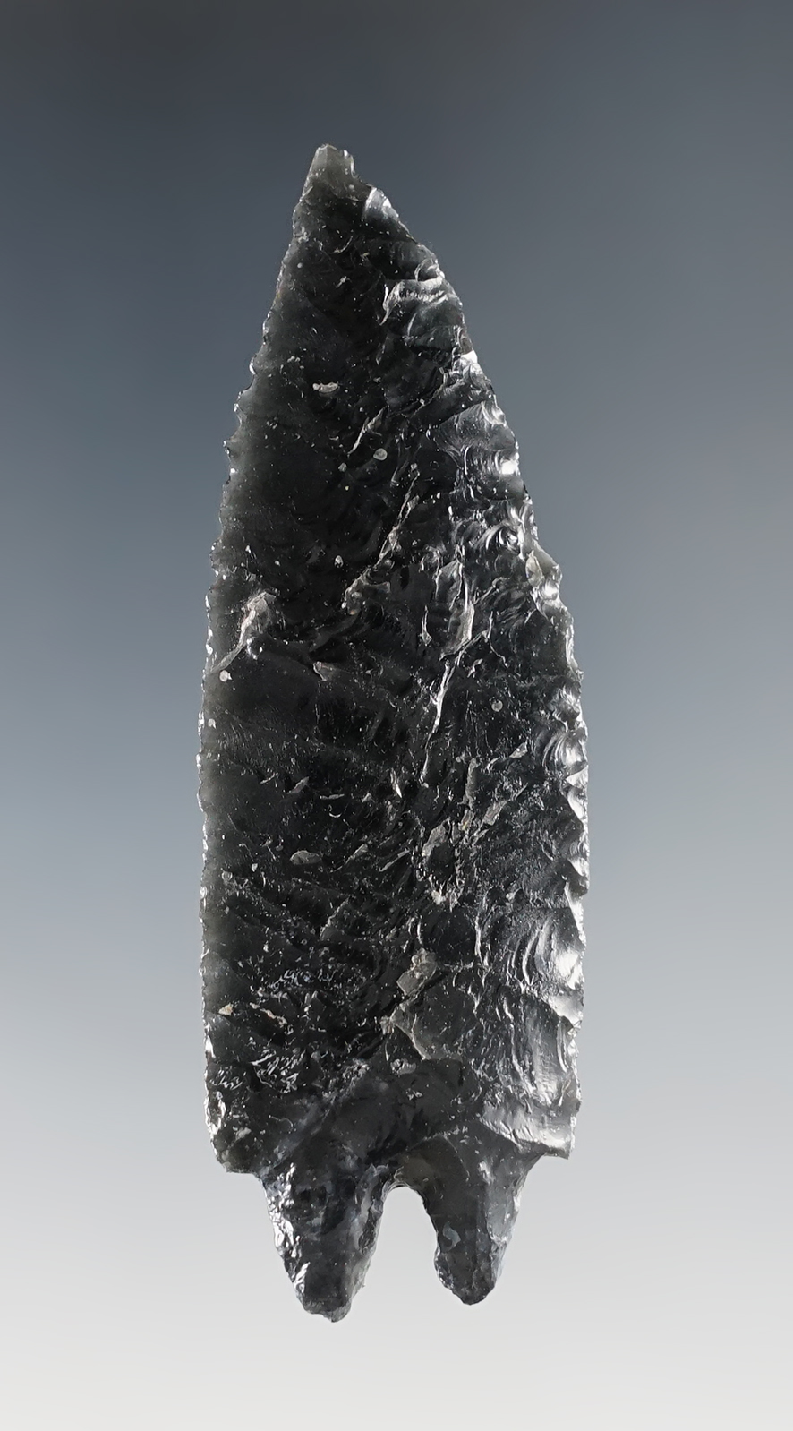 2 7/8" Gatecliff Split Stem - Great Basin region of northern Nevada. Restoration to 1 basal lobe.