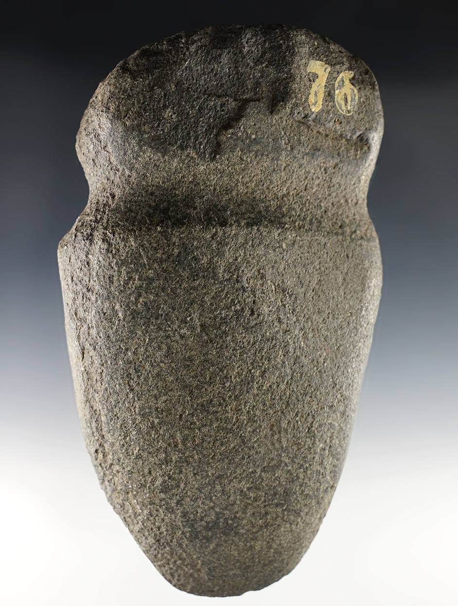 Large 7" long 3/4 Groove Axe made from patinated Green Granite. Found in Illinois.