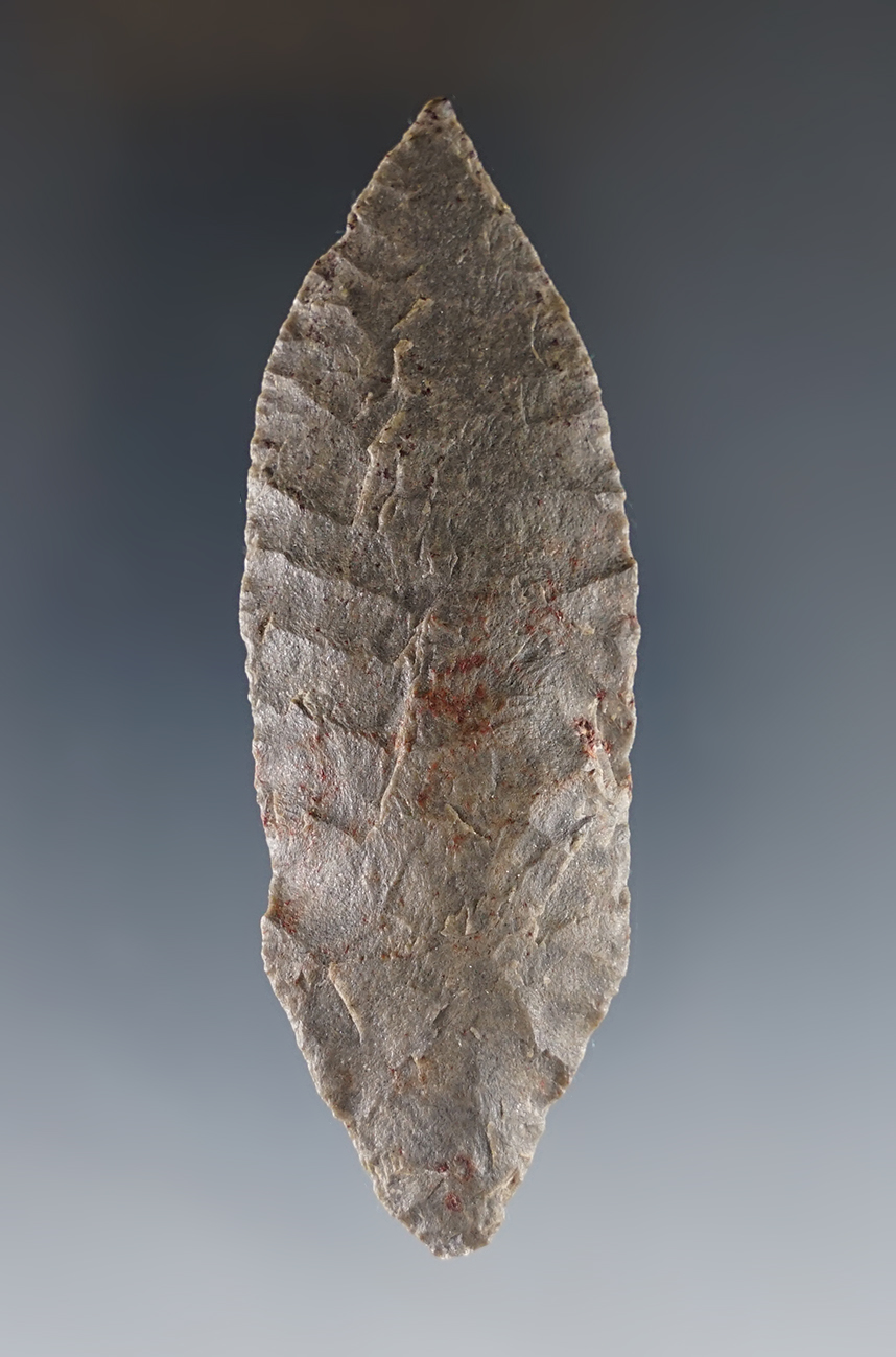 Unique style and excellent transverse oblique flaking on this 3 1/16" Knife - Colorado. 