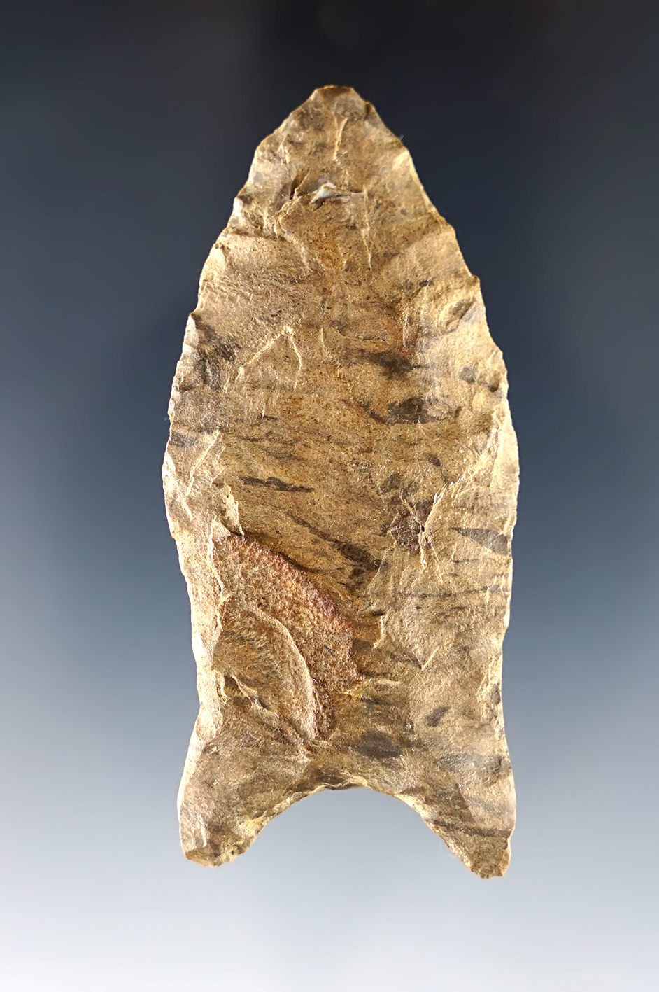 Very nice 2 7/16" Paleo Quad point made from patinated Dover Chert. Found in Georgia.