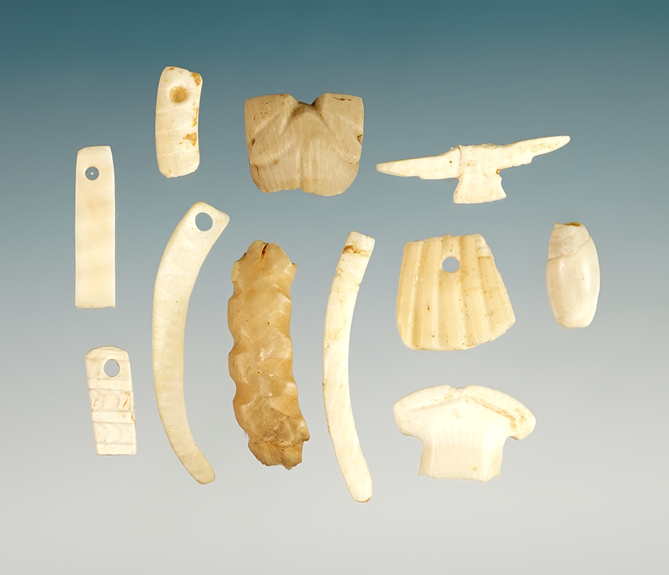 Set of 11 Hohokam shell artifacts recovered in Arizona/New Mexico and nice condition.