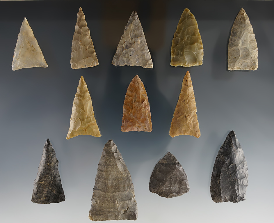 Set of 12 assorted Triangle points found in the Kentucky/Tennessee area. The largest is 2".