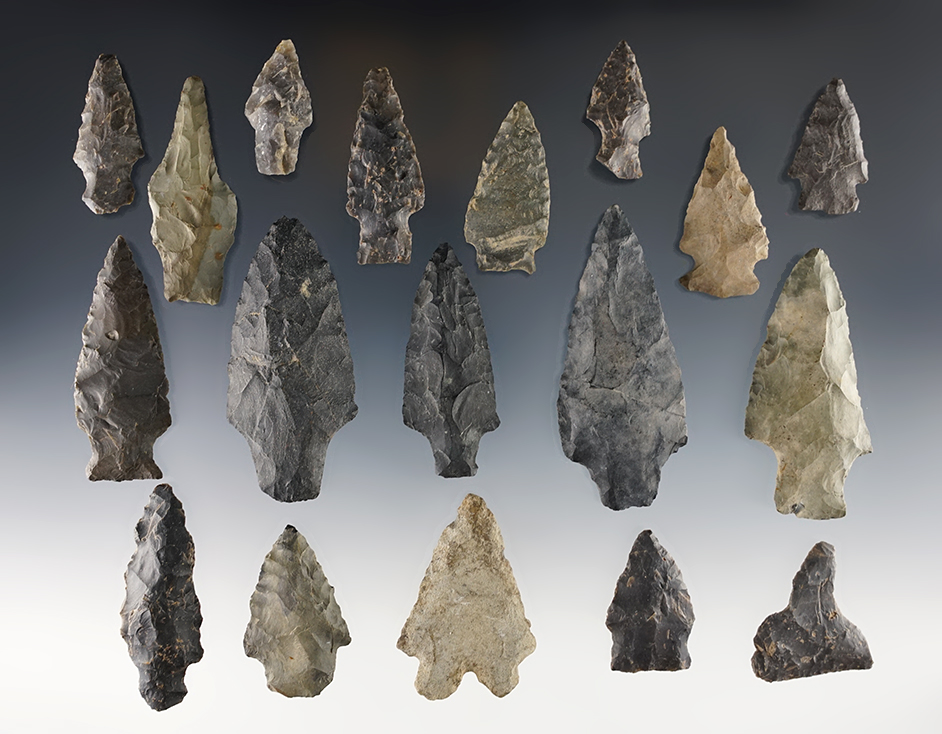 Set of 18 nice points found in Oswego Co., New York. The largest is 2 3/4".