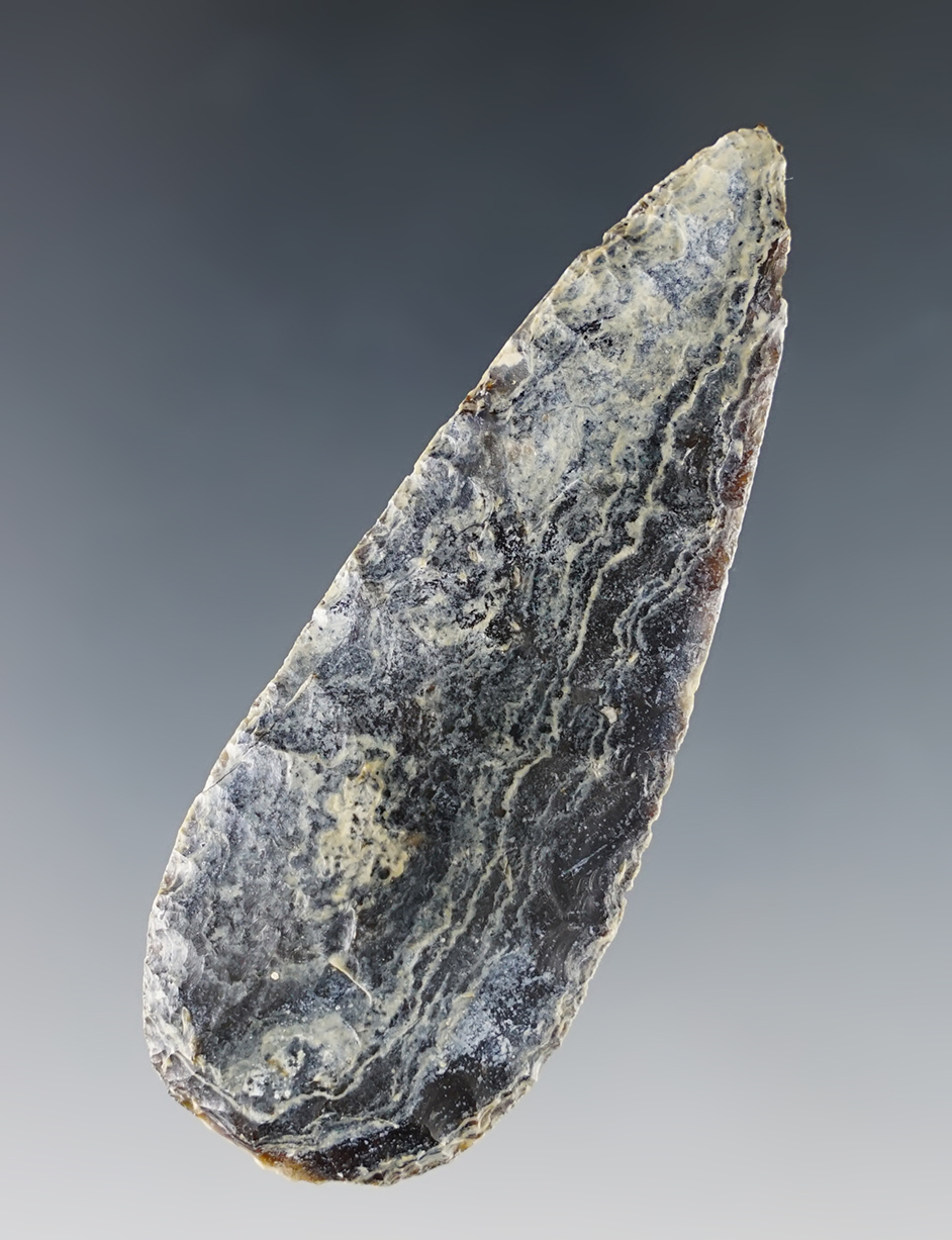 Beautifully patinated 2 7/8" Tulare Lake Leaf Point. Bosswell Farm, Kern Co., California. COA.