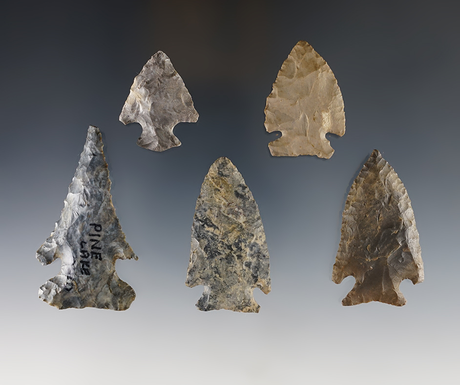Set of 5 nice points found in Ohio, Pennsylvania & New York. The largest is 2 7/16".