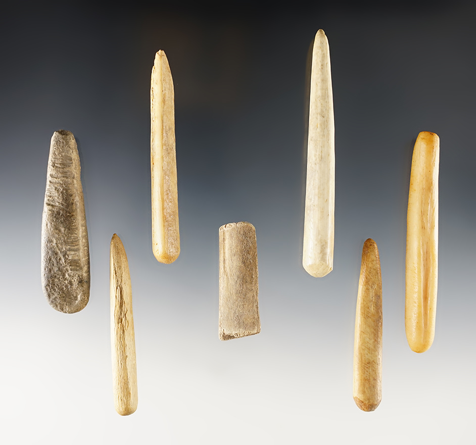 Set of 7 nice knapping tools made from bone. Found in Colorado. The largest is 3 1/4".