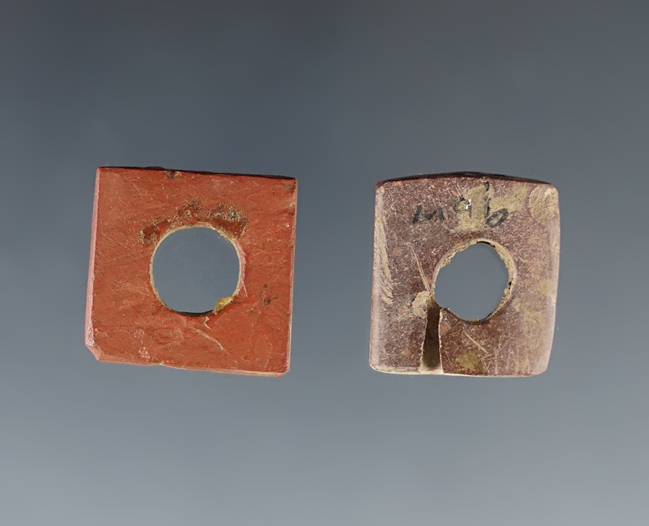 Rare! Pair of rare red slate beads- Townley-Read site in Geneva, New York. Circa 1710-1745.  