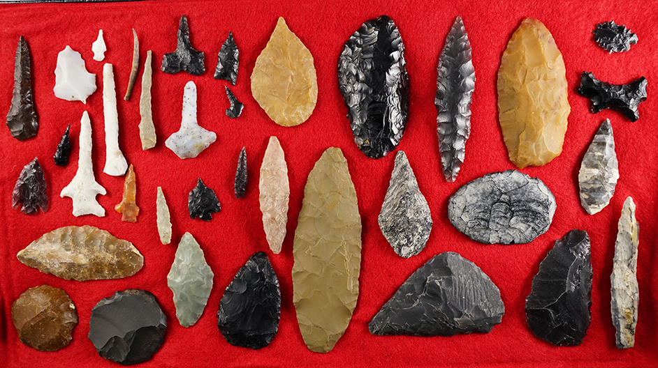 Set of 36 assorted Points, Tools, Drills, and Thumbscrapers found in Nevada. 