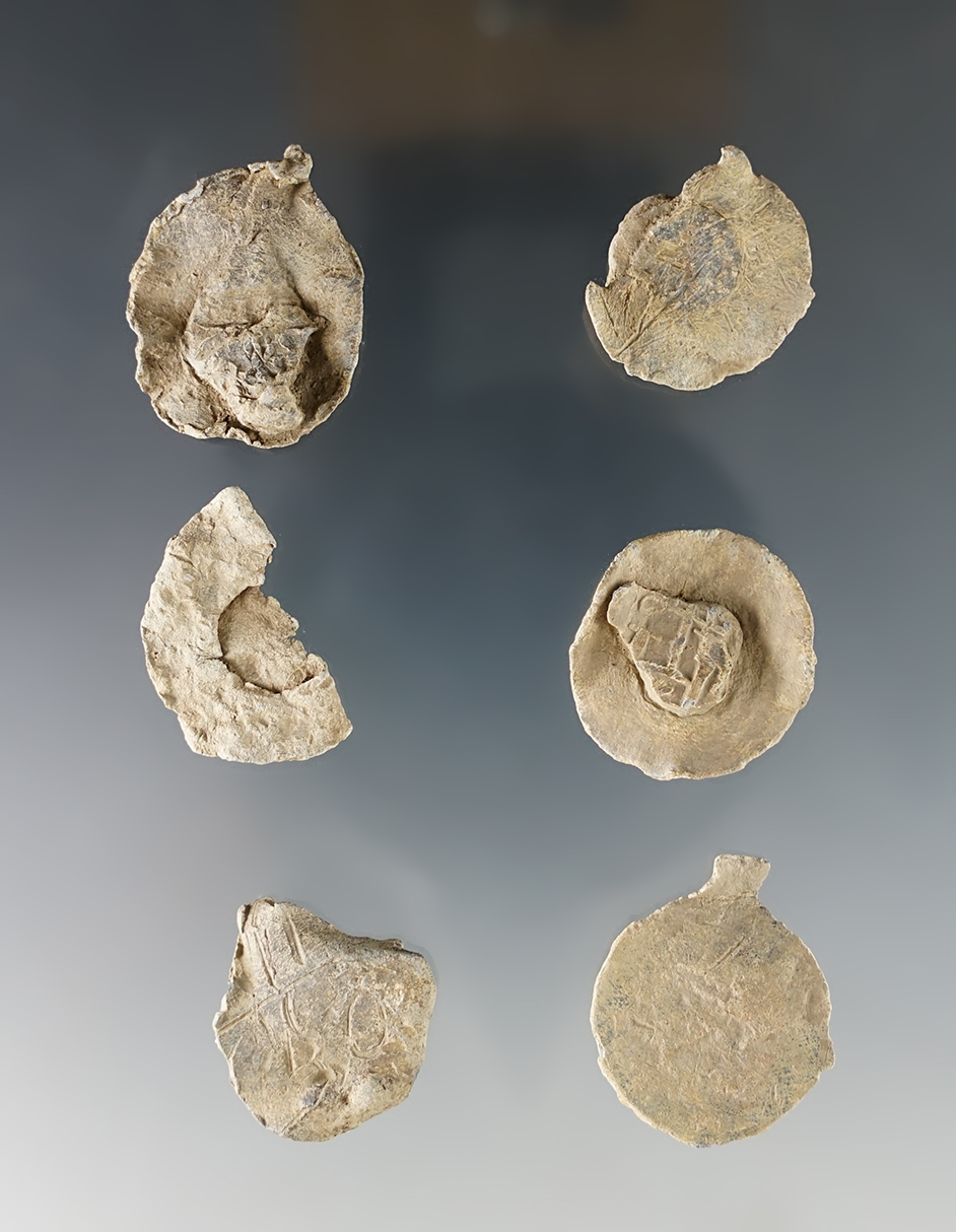 Set of 6 Lead Textile Bale seals found in White Springs, Geneva, New York. Largest is 1 1/16".