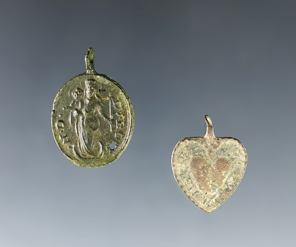 Set of 2 well made Religious Medals found in White Springs, Geneva, New York. Largest 1 1/16".