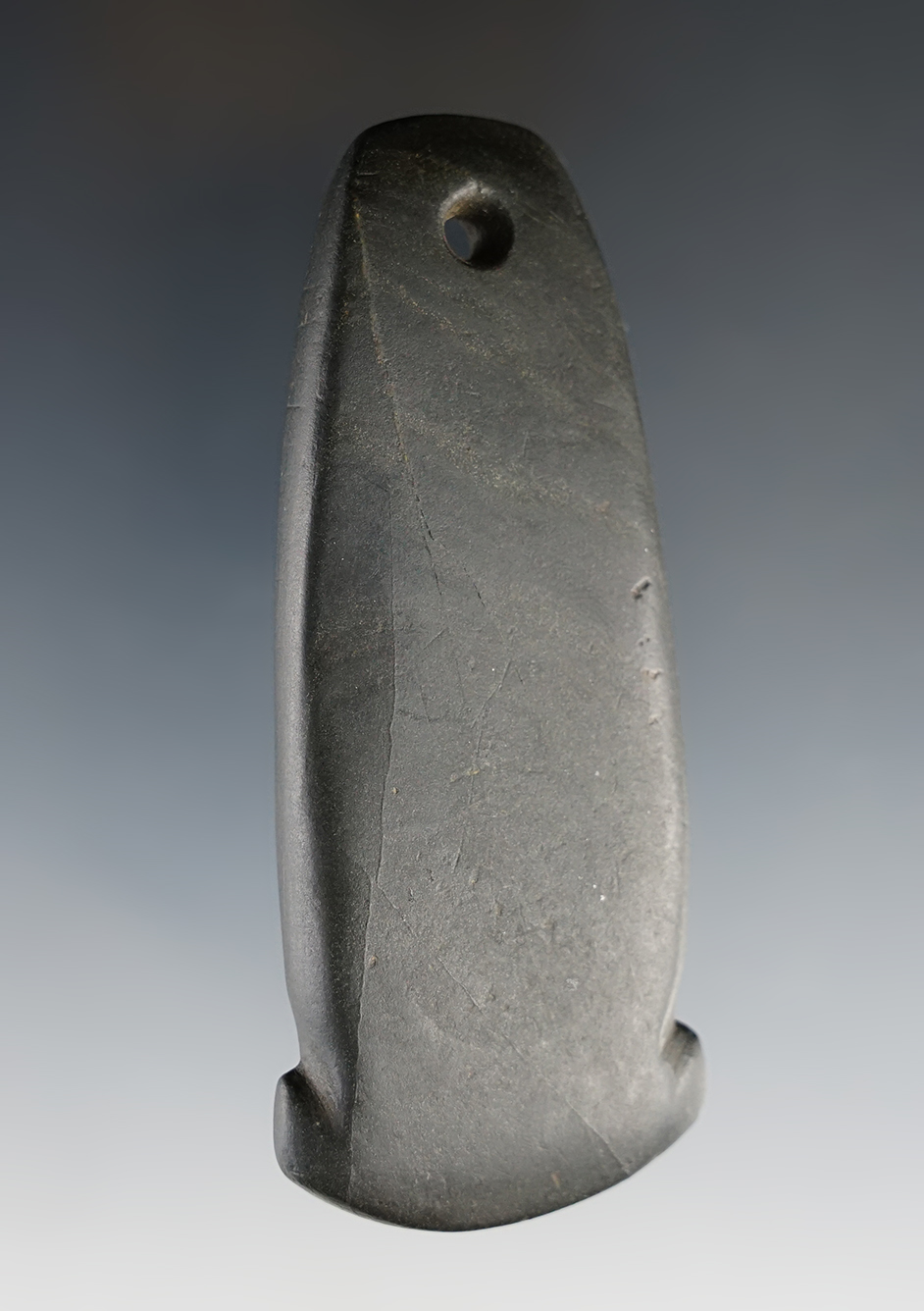 Exceptional 3 3/8" Anchor Pendant made from black Slate. Delaware Co., Ohio. Davis COA, G-9.
