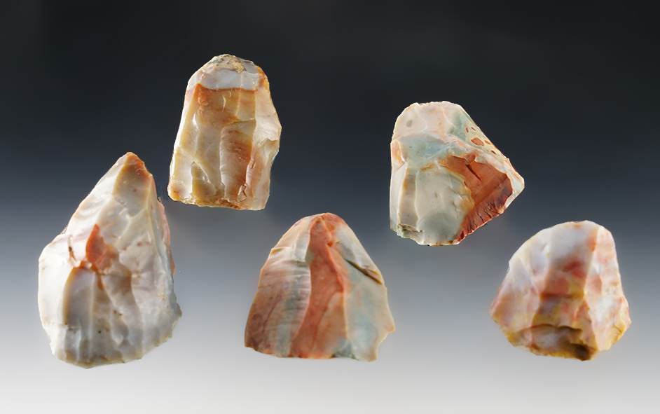 Set of 3 Ohio Cores made from Flint Ridge Flint. The largest is 2 1/2".