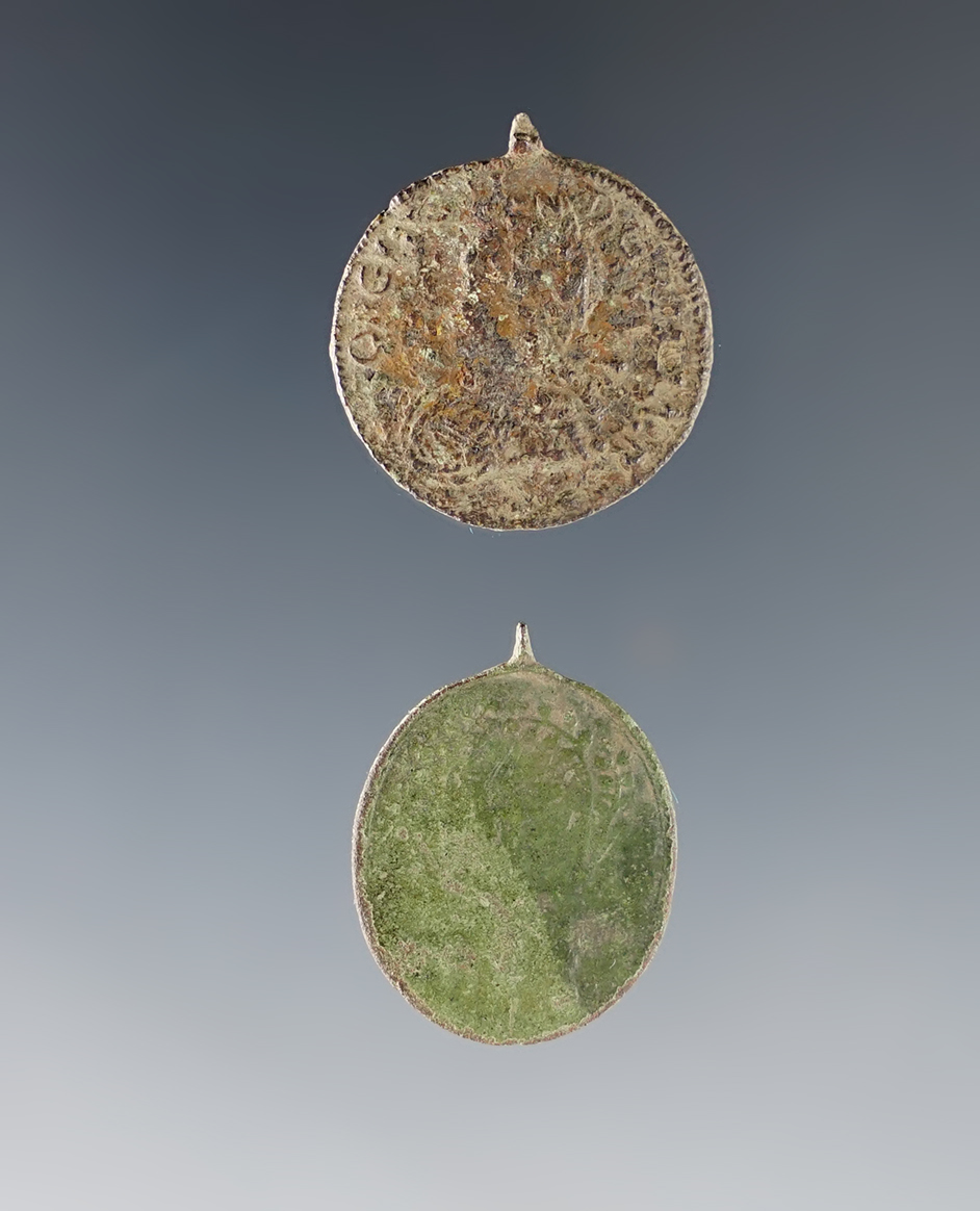 Pair of Jesuit Medals found at White Springs, Geneva, New York. The largest is 7/8".