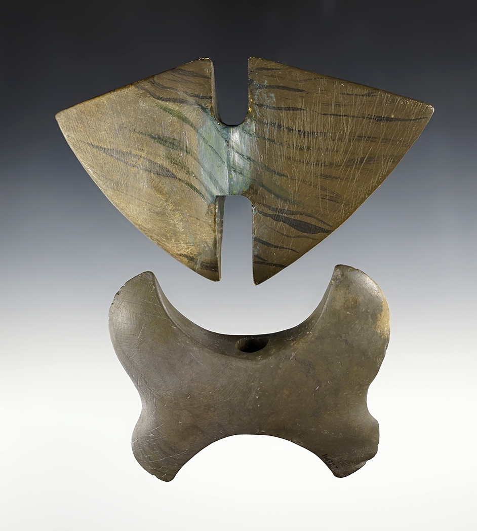 Pair of heavily restored Wing Bannerstones found in Ohio. Both are very displayable.