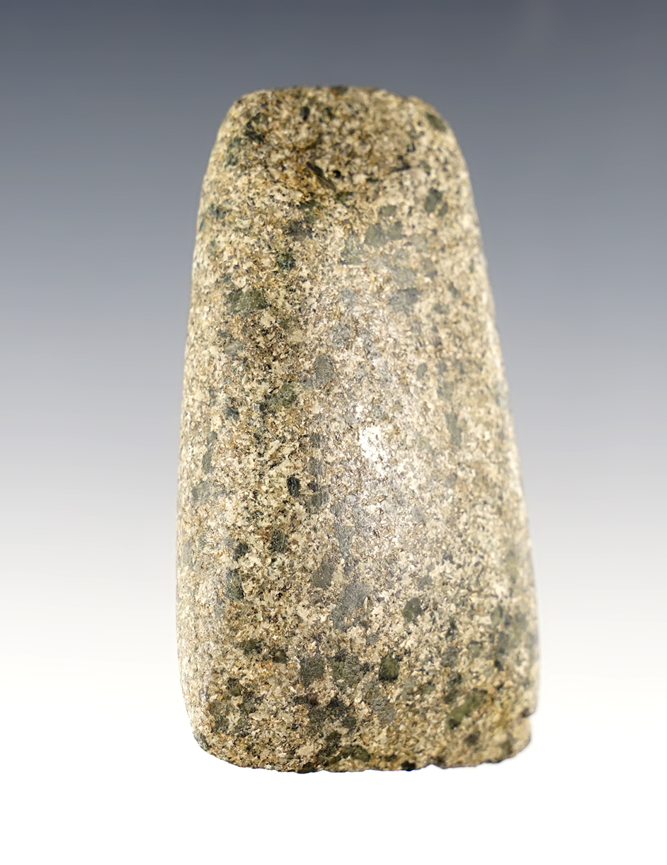 2 7/8" Adena Adze made from speckled Granite with great overall polish. Licking Co., Ohio.