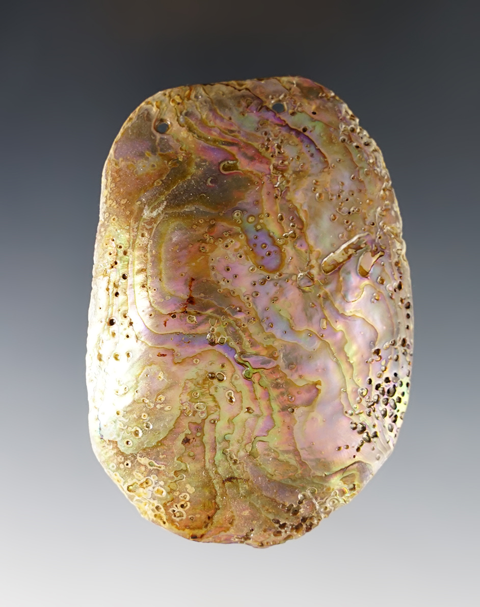 Fine 3 3/16" 2-Hole Pendant made from beautiful Abalone Shell. Found in Colusa Co., California.