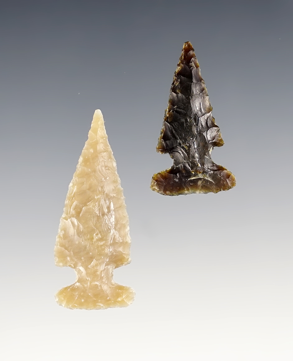 Nice pair of Diablo Canyon Side-Notched Points found by Al. A. Allenson in California. COA's. 