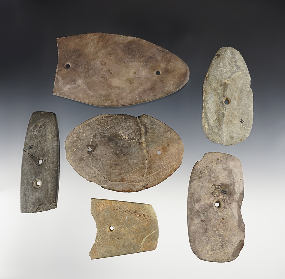 Set of 6 Pendants and Gorgets in various conditions- Delaware & Chenango Co., New York. 