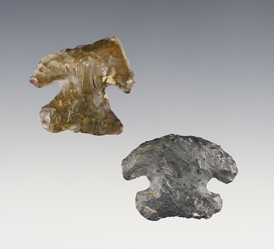 2 very nice Archaic Thebes Bevels made into Hafted Scrapers. Coshocton Co., Ohio. 