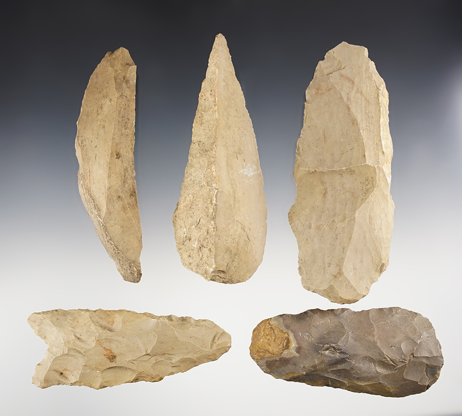 Set of 4 assorted artifacts. Hardin Co., Tennessee & Harrison Co., Indiana. The largest is 5 3/8".