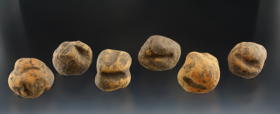 Set of six clay cooking balls found by Craig Lawergren at Bemus Point Beach, New York.