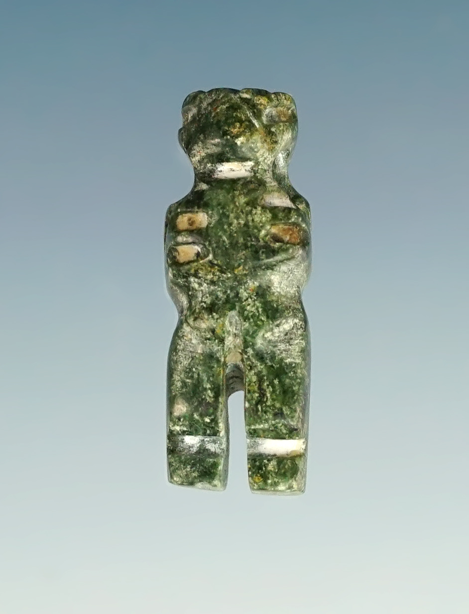 Fine 7/8" Miniature figural bead, Guanacaste Costa Rica, circa 200-700 CE. Made from Jade.