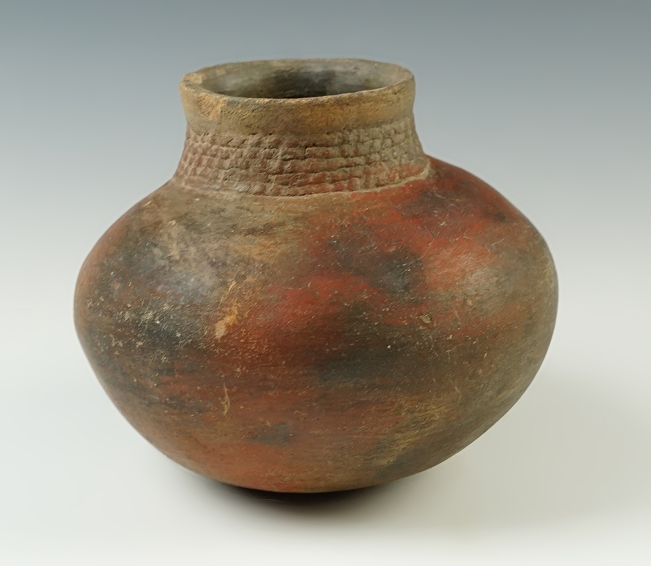 3 7/8" x 5" ancient Southwest Pottery Vessel with a very nice cord marked top. Found in New Mexico.