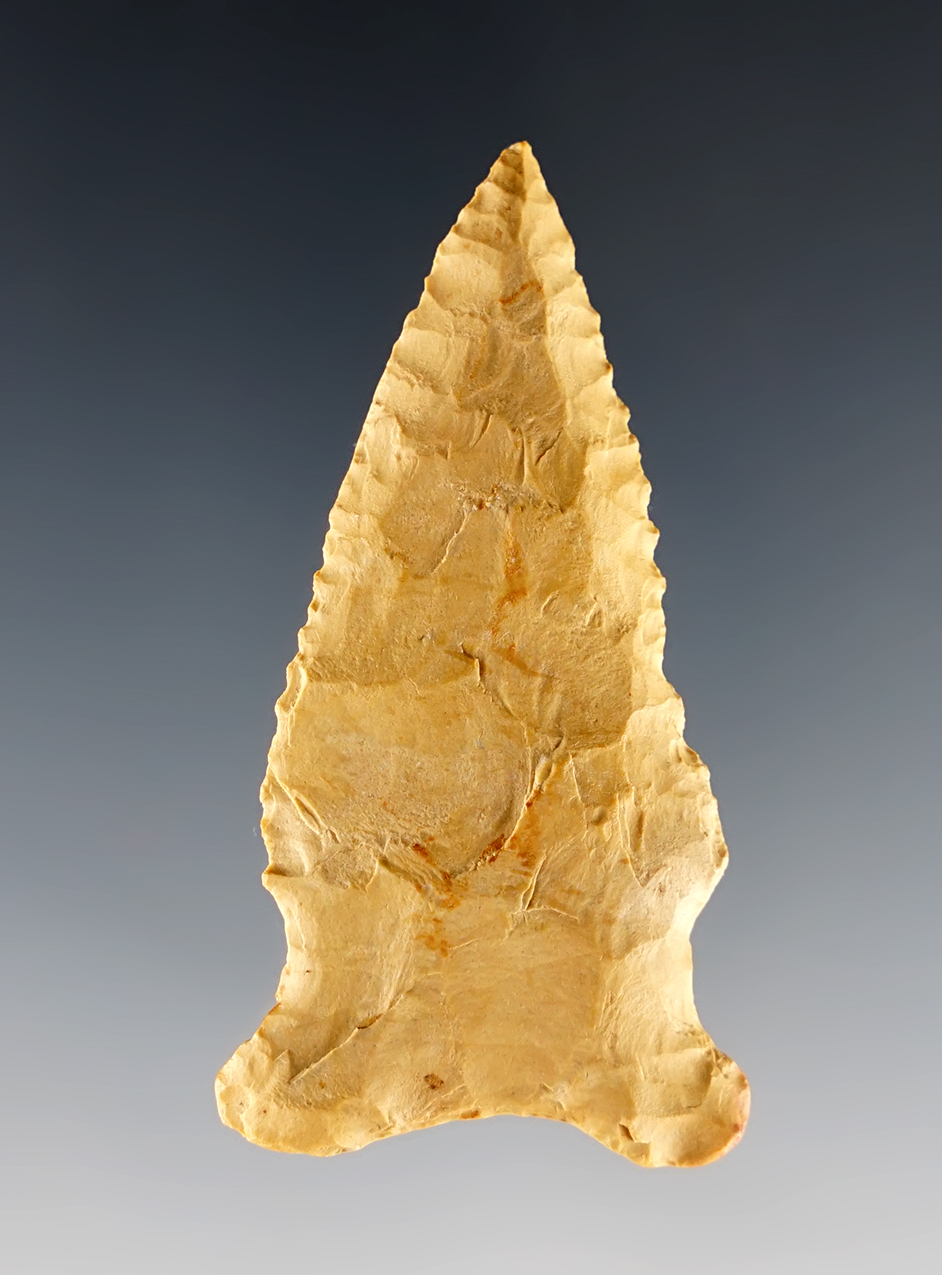 2 3/16" Greenbrier Side Notch with excellent grinding to the basal area. Found in Perry Co., TN