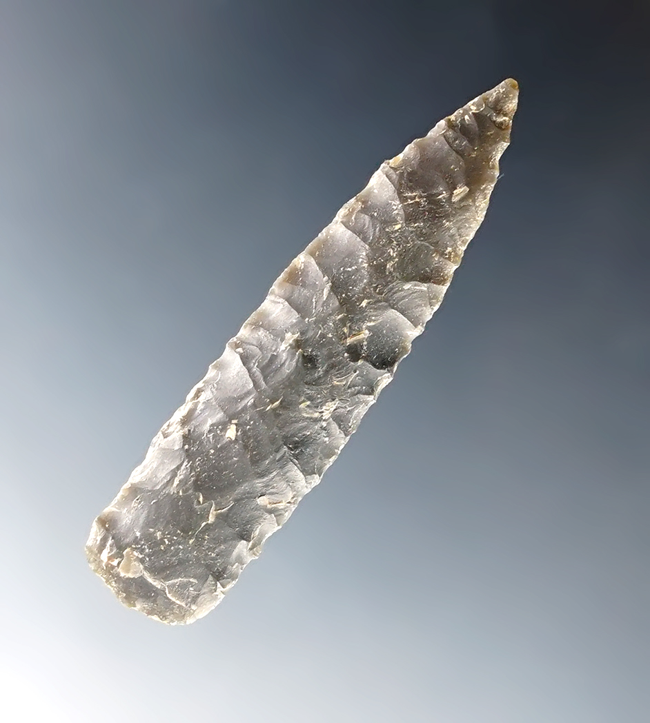 2 1/16" Cohonina with finely-serrated blade edges made from dark gray Obsidian. Stermer COA. 