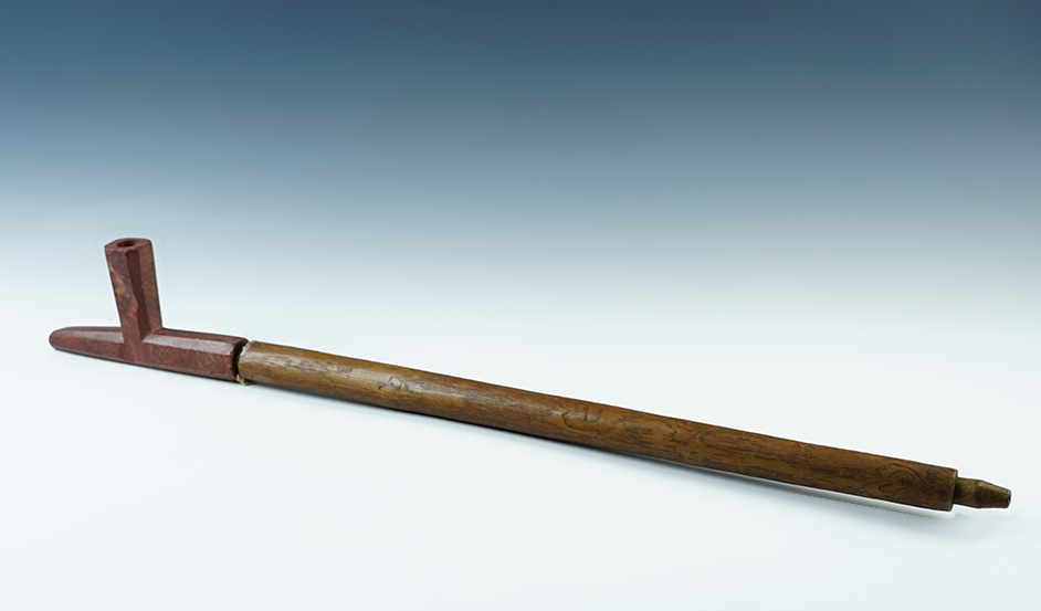 Circa 1800s Catlinite pipe with original wood stem. 