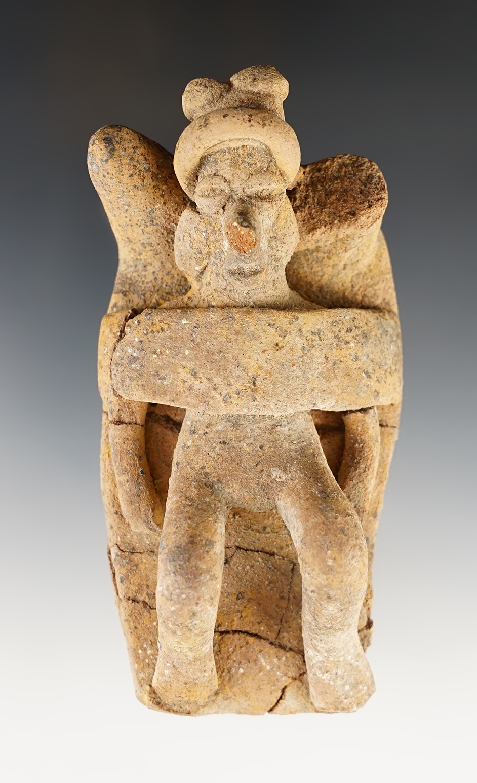 4 3/8" long Nayarit bed figure that has been glued in several places. Recovered in Mexico.