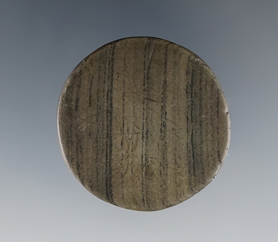 1 3/8" unique Ft. Ancient Disk made from Banded Slate. Found in Ohio.