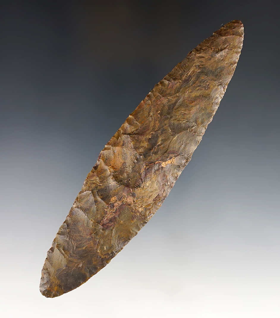5 9/16" Late Prehistoric Bi-Pointed Knife made from olive-brown chert. Found in Colorado. COA. 